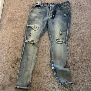 Fashion Nova Men's Light Blue Distressed Skinny Jeans